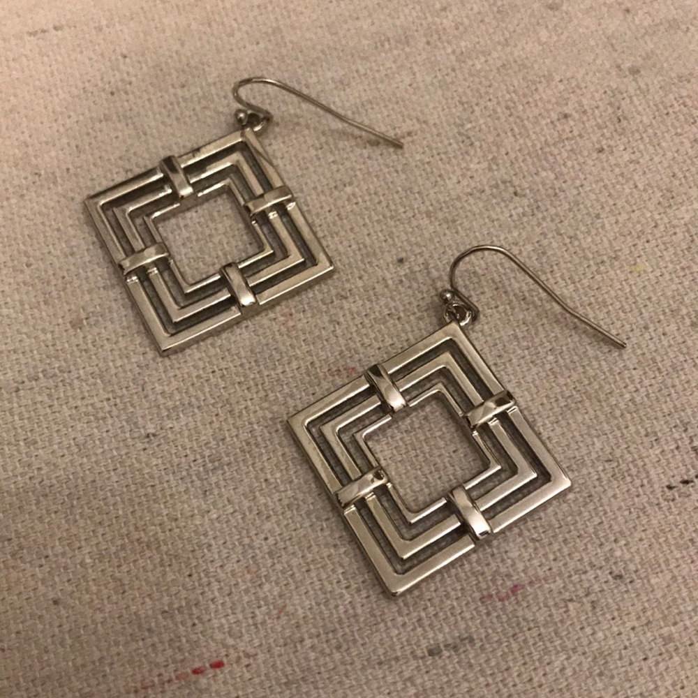 Sterling Silver Diamond Shaped Drop Earrings